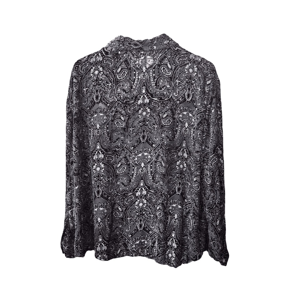 Laura Ashley Woman 3X Blouse Black Paisley Burnout Velvet Silk Blend Button Down - Picture 5 of 9